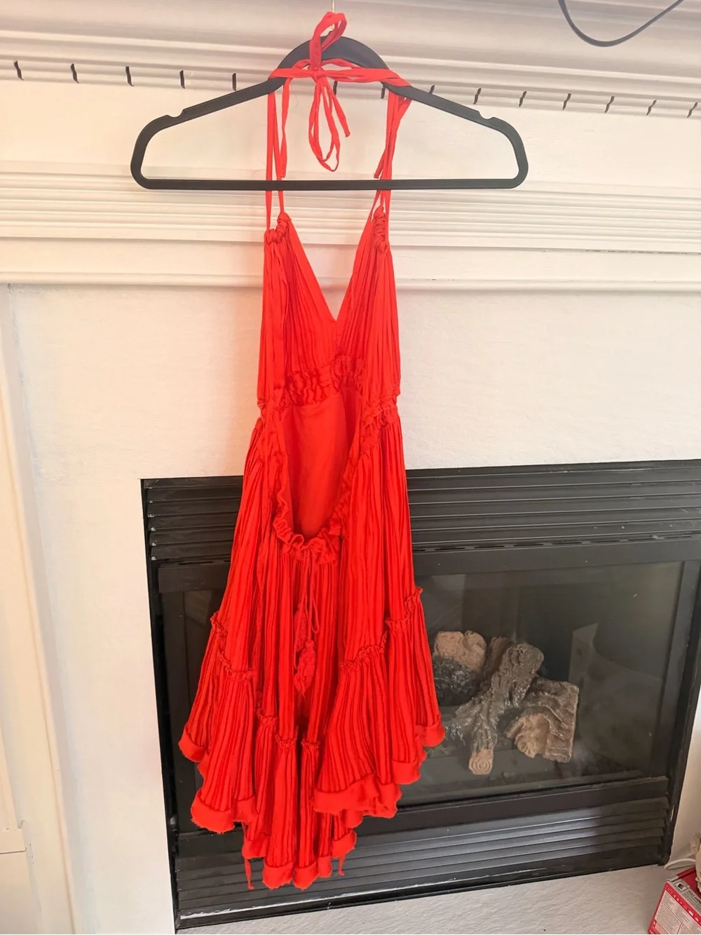 entro Orange Red Halter Tiered Mini Dress - Picture 4 of 8